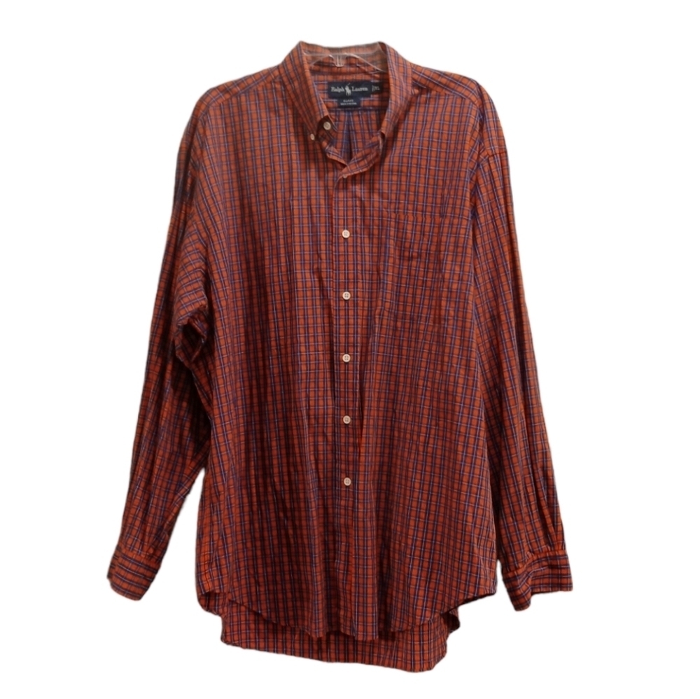 Vintage Polo Ralph Lauren Blake Orange Blue Plaid Men's Button Down Shirt SZ XL